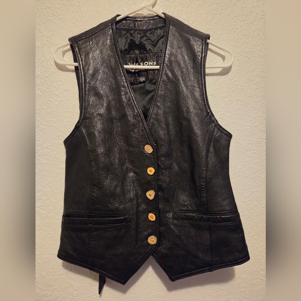 Wilson Women's Black Leather Button-Up Vest